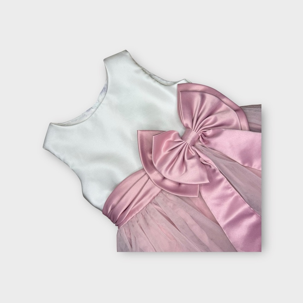 Rare Editions Pink Tulle Bow Flower Girl Dress - Picture 2 of 10